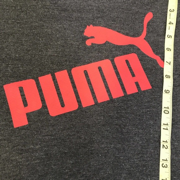 Puma Men's Dark Gray Short Sleeve T-Shirt Red Big Logo Size Medium Athletic Gym - Picture 7 of 10